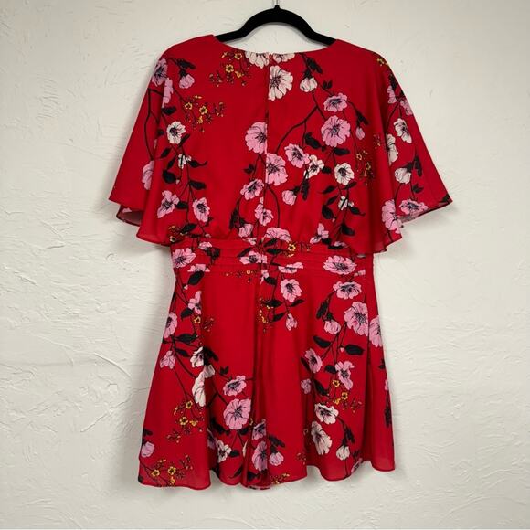 Keepsake Red Floral Romper Womens 10 Flounce Flutter Sleeve Summer Playsuit - Picture 9 of 12